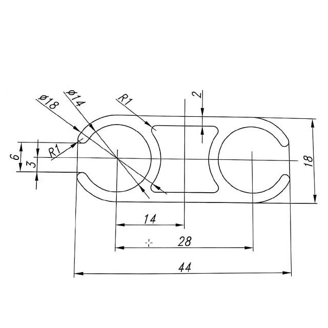 Профиль двойной под кедер d=14, h=18 (065.K12.45/17ВРЕ)
